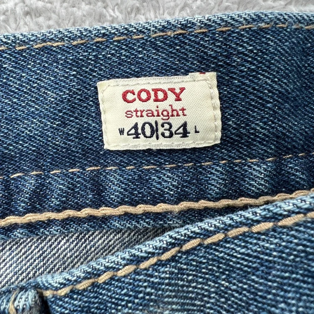 MEK Denim Cody Straight Leg Jeans Size 40 Blue Mens Embroidered Y2K Rugged Style